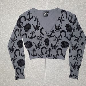 Gray Cardigan with Black Nautical Print